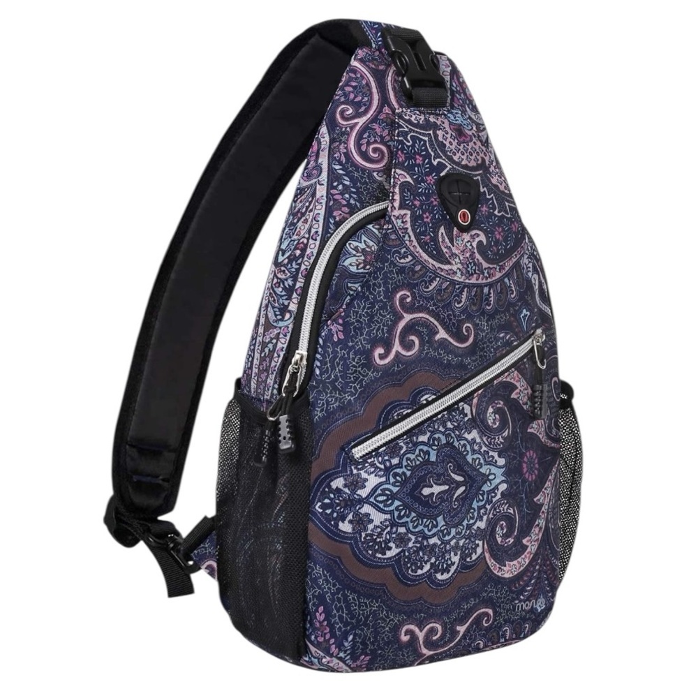 Mosiso Paisley Print Crossbody Sling Daypack Backpack Travel waterproof purple